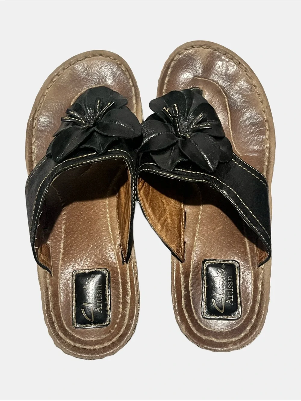 Clarks Artisan Black Leather Floral Slide Sandals Size 10 M
